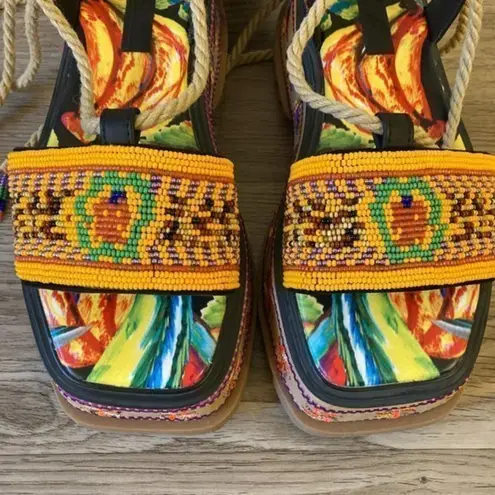 Farm Rio Beaded Banana Platform Sandal in Black Size 8 NWT