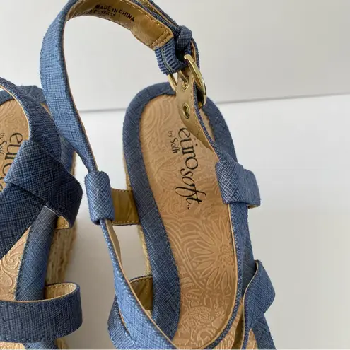 Eurosoft by Sofft Stacked Wedge Espadrille Blue Strappy Sandals Size 8