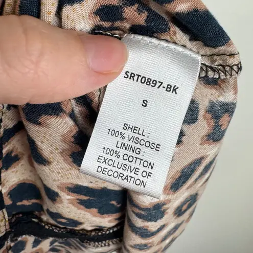 THML Leopard Embroidered Blouse Small Tassel Tie Front Festival Boho Peasant