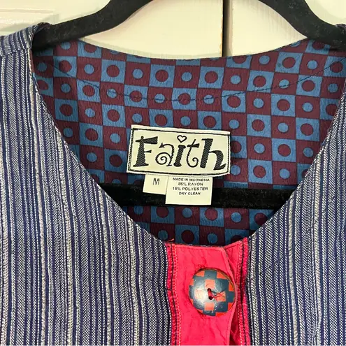 Vintage Faith Patchwork Fish Blazer Jacket Wooden Buttons Size Medium Cropped Red