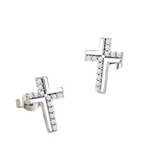 Boutique Diamond Cross Stud Earrings | White Gold Plated Silver