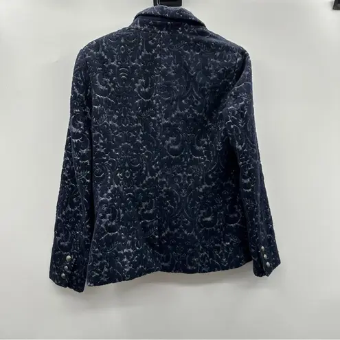 CAbi #109 Brocade Navy Blue Floral Jacquard Print Single Button Blazer Size 6