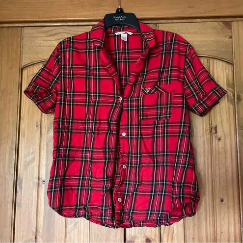 Victoria's Secret Victoria’s Secret Soft Plaid Flannel Short Sleeve Button Down Loungewear Top