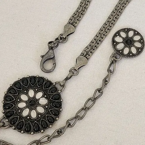 Vintage Silver Western Concho Medallion Adjustable Belt Black