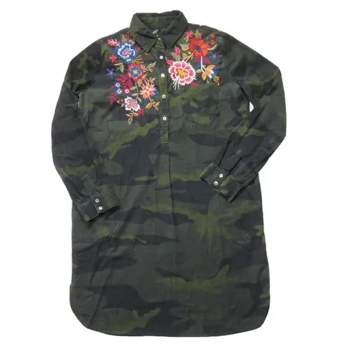 Johnny Was NWT Margot Collared Tunic in Forest Camouflage Camo Corduroy Dress S