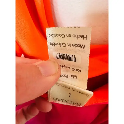 BAOBAB Orange Pink Purple Satin Shift Open Back One Shoulder Ombre Ari Gown L Size L