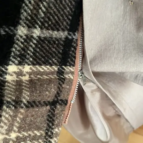 Vintage J&H Fashions Taupe Beige Full Length Trench Coat Wool Plaid Flannel Gray Size 12