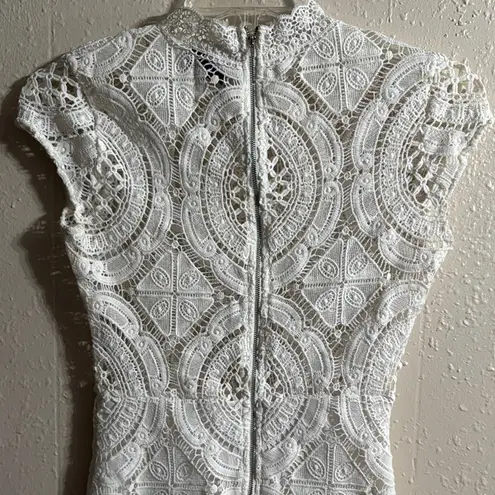 Hot Miami Styles Cream Mini Dress with Mock Neck and Flutter Sleeves