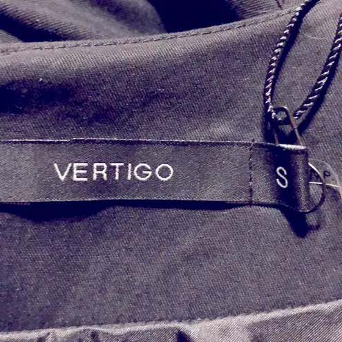 Vertigo Paris Vertigo black dress, draped neckline, faux leather on bottom, size small **NEW**