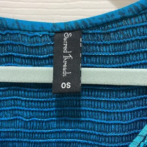 Sacred Threads Turquoise Ombre Tribal Print Smocked Tank Top Dress