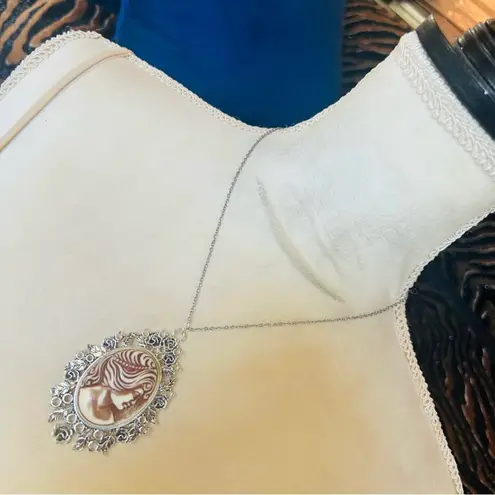 Handmade Handcrafted vintage high dome Victorian lady cameo pendant on chain necklace