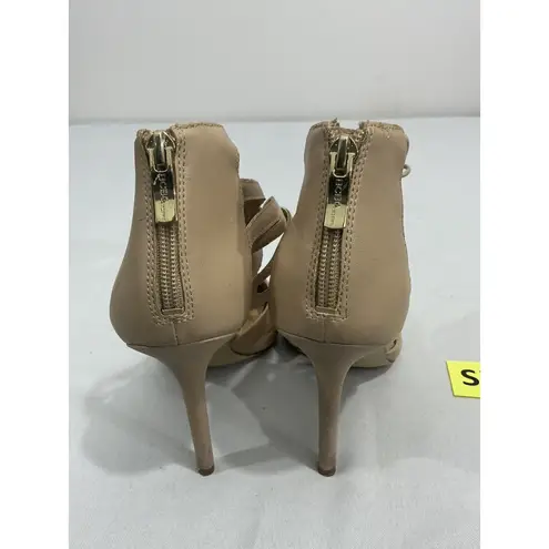 Womans Bcbg Generation Delphina Size 9 M Beige Strappy Laces Zip Heel Pumps Tan