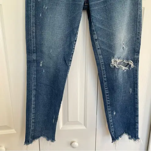 Moussy Vintage Glendale Mid Rise Skinny Distressed Jeans Sz 29 Raw Cut Hem Blue