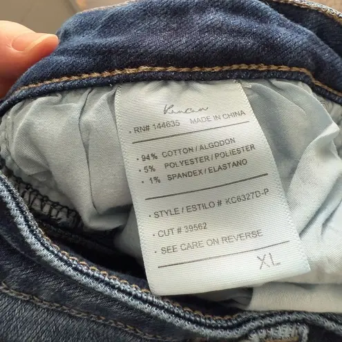 Kancan Women’s XL Harlowe Button Fly Flare Distressed Jeans Blue