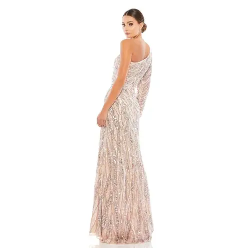 Mac Duggal 4982 Rose Gold Embellished One Sleeve Gown w/ Sequin Belt