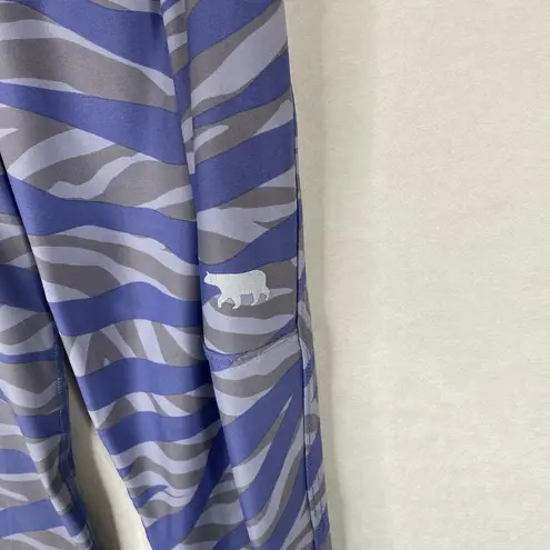 Women's Running Bare Gray Blue Zebra Print W/ Pockets Athletic Leggings