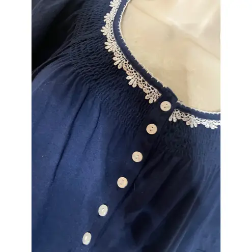 Aria Collection Navy Blue Smocked Neck Button Front Nightgown XL