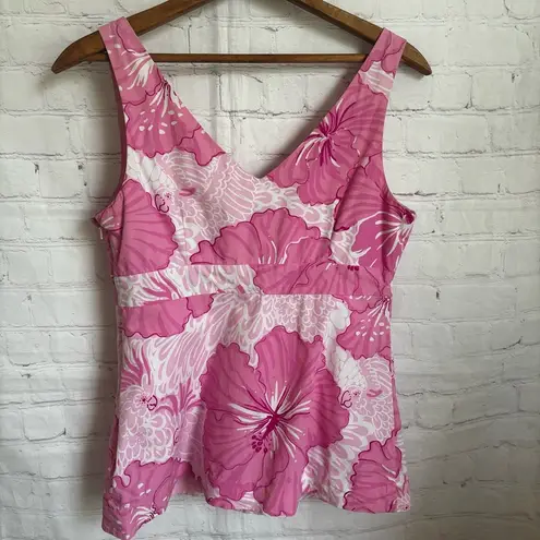 Lilly Pulitzer  white label pink hibiscus flower v neck sleeveless top Size 6