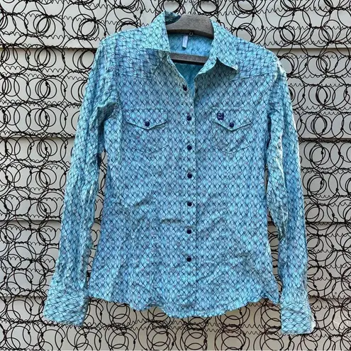 Cinch  Ladies Blue Geometric Print Rodeo Western Cowgirl Shirt