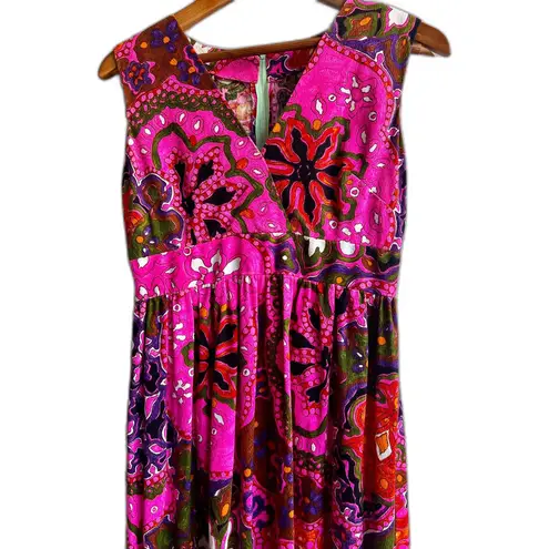 Vintage Whimsical Artsy Coquette Women's fuschia sleeveless Vneck Maxi Pink