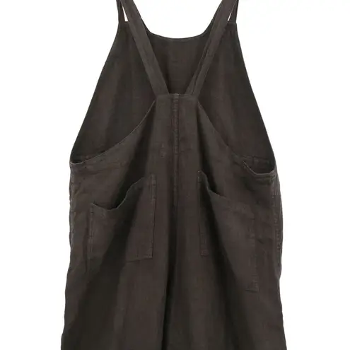 New Cynthia Ashby Linen Dark Brown Black Wide Leg Overalls Small