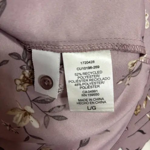 Hilary Radley Floral Split Neck Blouse Women's L Mauve Bronze Feminine NWT Gift Pink Size L