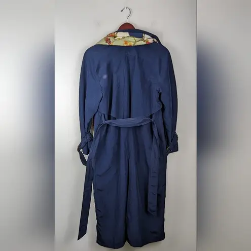 Vintage Blue Braefair  Trench Coat Rain Jacket Front Tie Size Women's 4 + Scarf