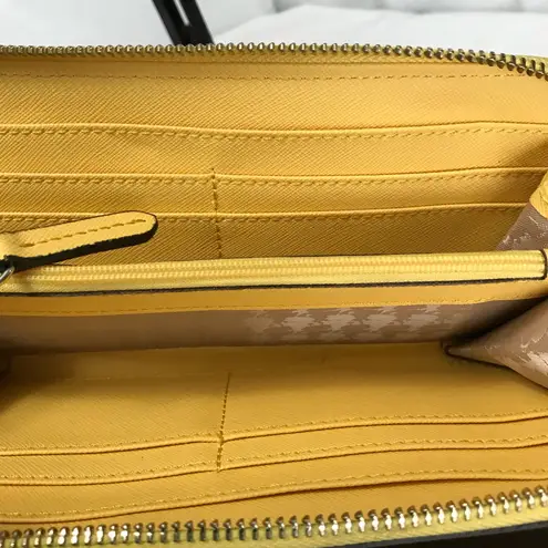 Karl Lagerfeld Yellow Saffiano Leather Zip Around Wallet EUC
