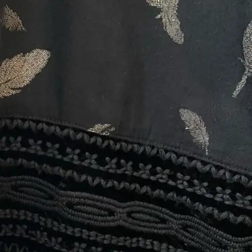 Johnny Was Silk-Blend Dress with gold feather print w/ velvet bottom NWT