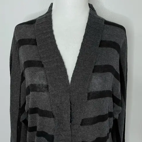 LA Made New  Striped Cardigan Sweater Cotton Rounded Hem Hook Closure Grey Black