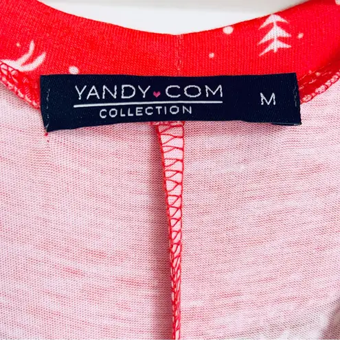 Yandy Red Reindeer Festive Print Romper Sleepwear Button Up Medium Holiday Pj’s