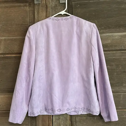 Alfred Dunner Women's Size 8 Open Front Blazer Purple Lilac Faux Suede