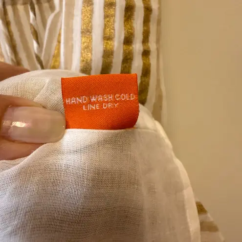 Oliphant Design 100% Cotton Gold Stripe Flutter Sleeve Dress Women’s Size Small