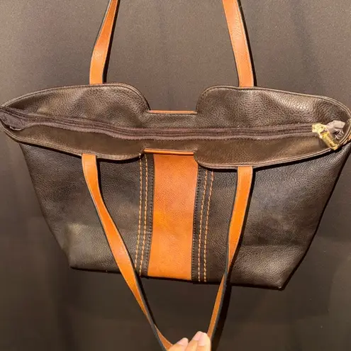 Montana West Brown and Tan Tote Bag with Contrast Stitching, Faux Leather