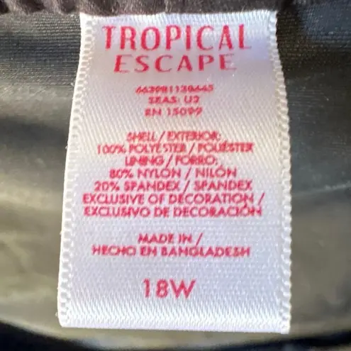 Tropical Escape Plus Size Black Swim Shorts - 18W Swimsuit Bottoms Travel Pool