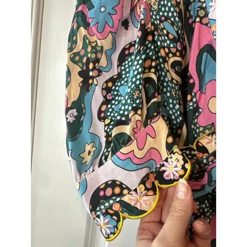 CeliaB Hortensia Floral Puff Sleeve Mini Dress Small Colorful Spring Summer Green