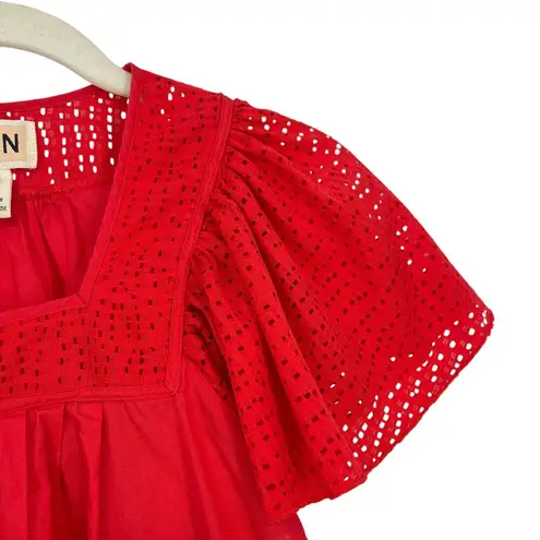 PEPIN Anthropologie Red Flutter Sleeve Tunic Top Blouse Size XS