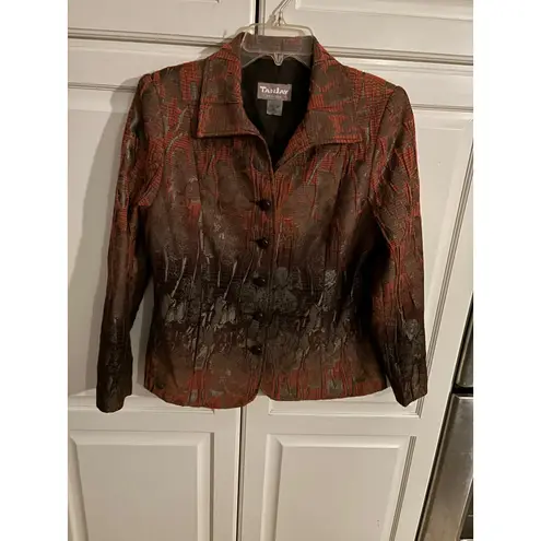 TanJay Petites Women's Textured Brocade Blazer Jacket Orange Brown 6P 6