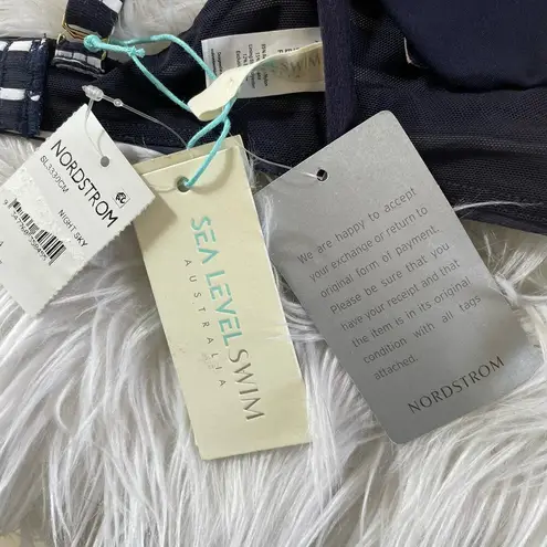 Sea Level Navy Blue Stripe Frill Ruffle Bikini Swim Swimsuit Top womens 4 XS new