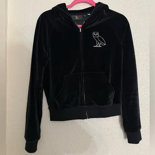OVO Women’s Velour Crystal Owl Zip Up Hoodie October's Very Own Drake size small Black