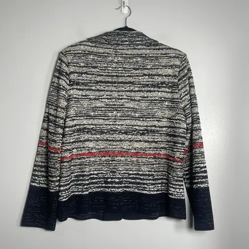 Ming Wang Jacket Cardigan Size Large Navy Blue Cream Knit Clasp Closure Work