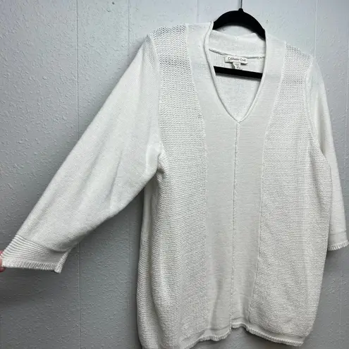 Coldwater Creek Knit White Sweater 2X Cotton Stretch Beach Coastal Capsule Work