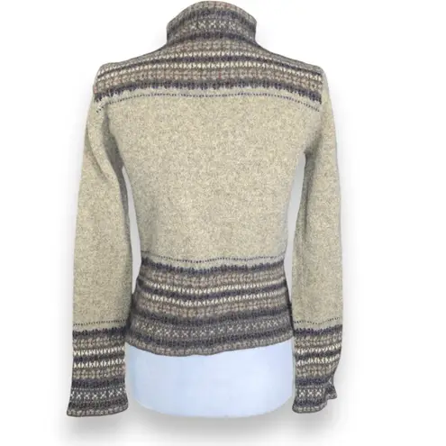 Vintage 90s Fair Isle Wool Cropped Tan Turtleneck Ski Lodge Cozy Knit Sweater