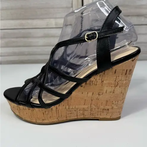 FERGIE "Villa" Cork Wedge Strappy Sandals Black