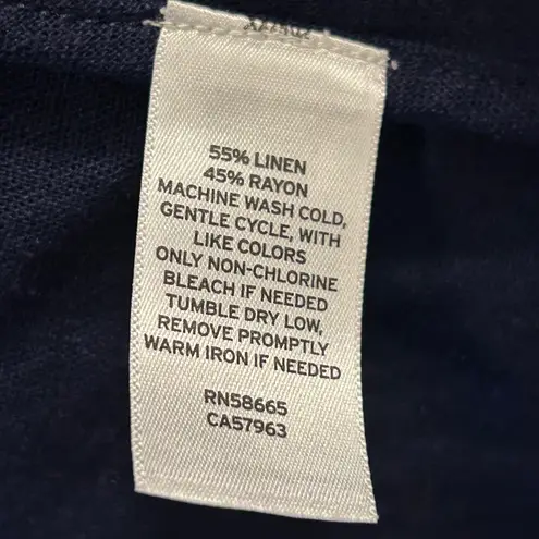 Caslon Women's Navy Blue Linen Blend Open Front Blazer Jacket Size L