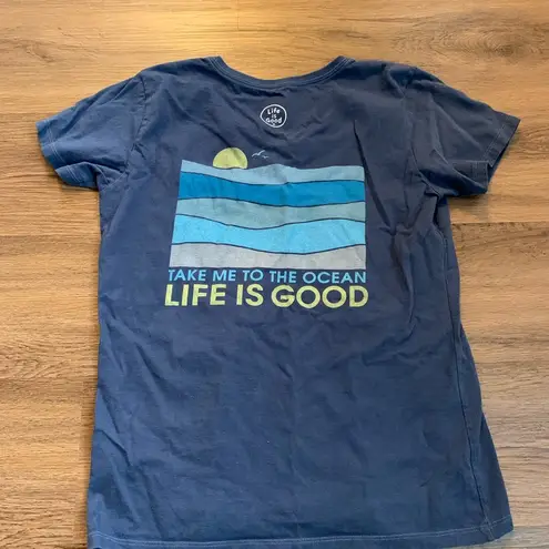 Life is Good  T-Shirt Blue Take Me To The Ocean Beach Women’s Medium