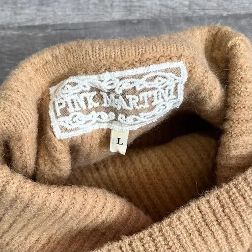 Pink Martini Long Live Ribbed Sweater Tunic Dress Womens L Mock Neck Camel Tan