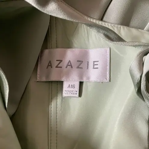 Azazie Dusty Sage A-Line Satin Maxi Dress NWT Size A16