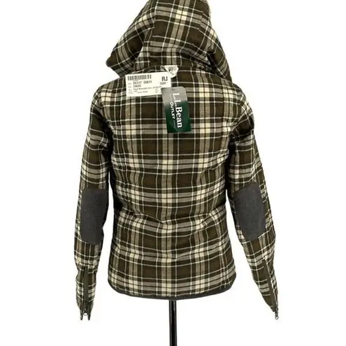 L.L.Bean Womens Plaid & Solid Hooded Reversible Down Puffer Jacket Loden 2XS NWT Green Size XXS