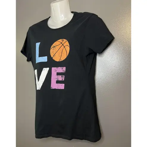 Love Basketball Shirt Womens Small Black Graphic Tee Short Sleeve Crewneck